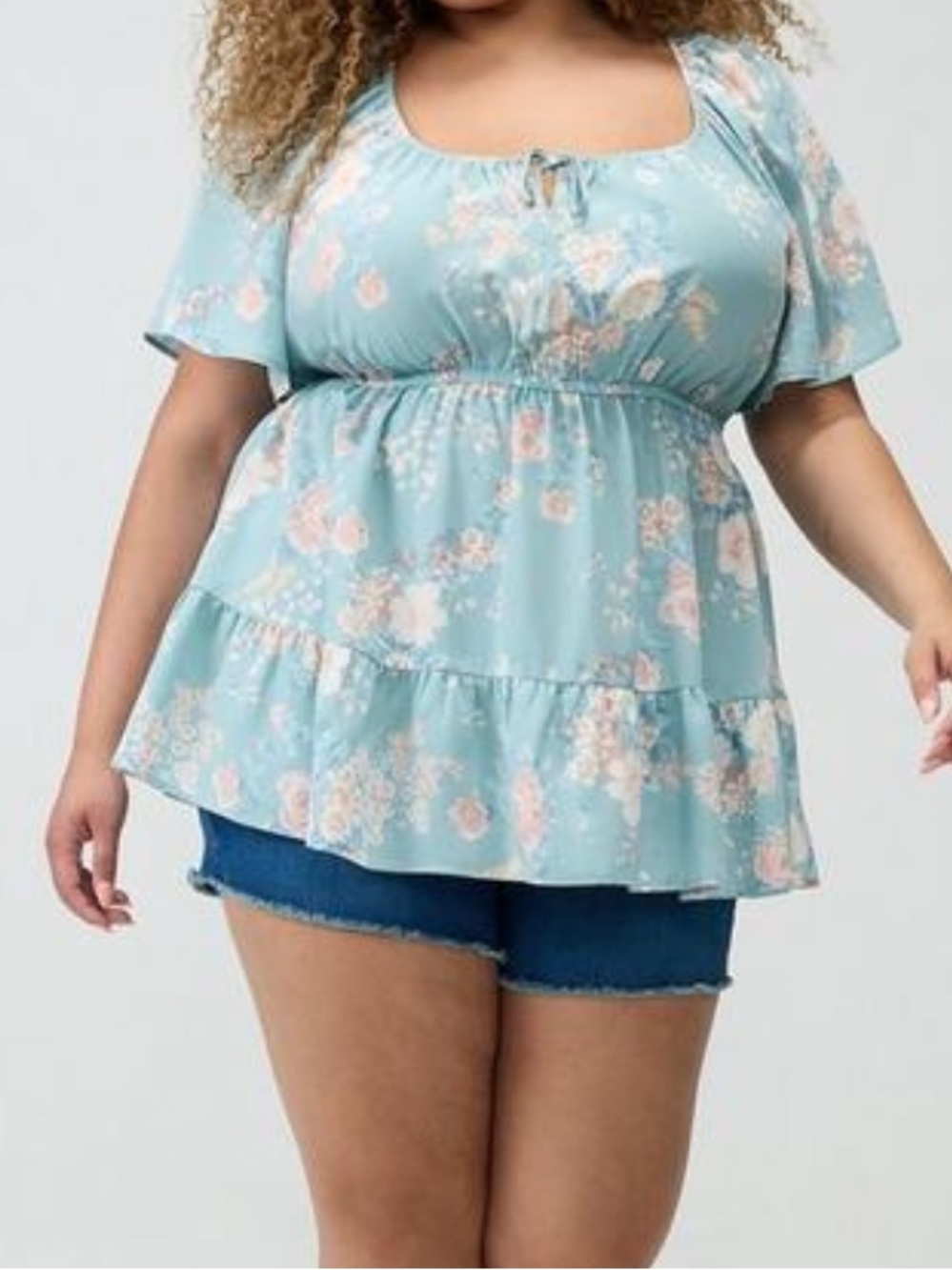 torrid Light Blue Floral Tiered Babydoll Tunic 1X or Torrid sz 1